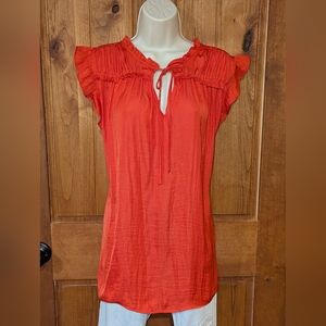 Joie Vibrant Red-orange‎ Ruffle Sleeve Blouse